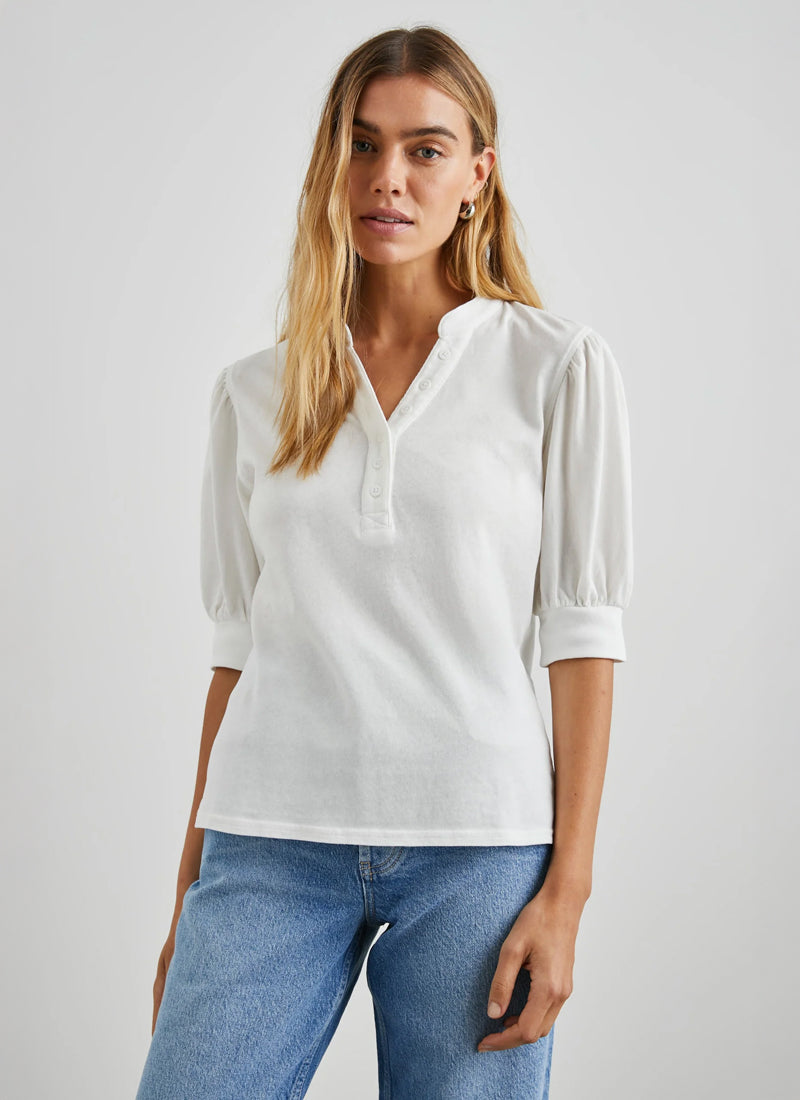 Rails Jewel Rib Puff Sleeve Henley Blouse
