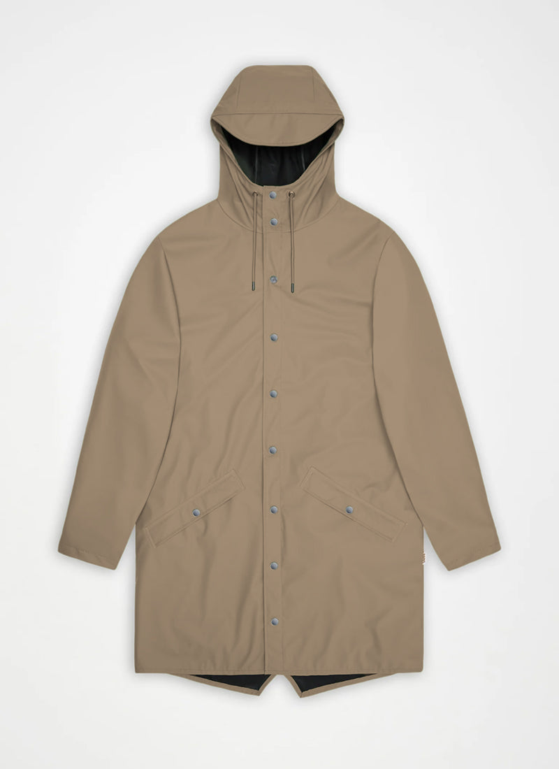 The Long Rain Jacket in beige by Rains