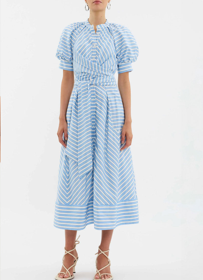 Rebecca Vallance Ava Puff Sleeve Midi Stripe Dress