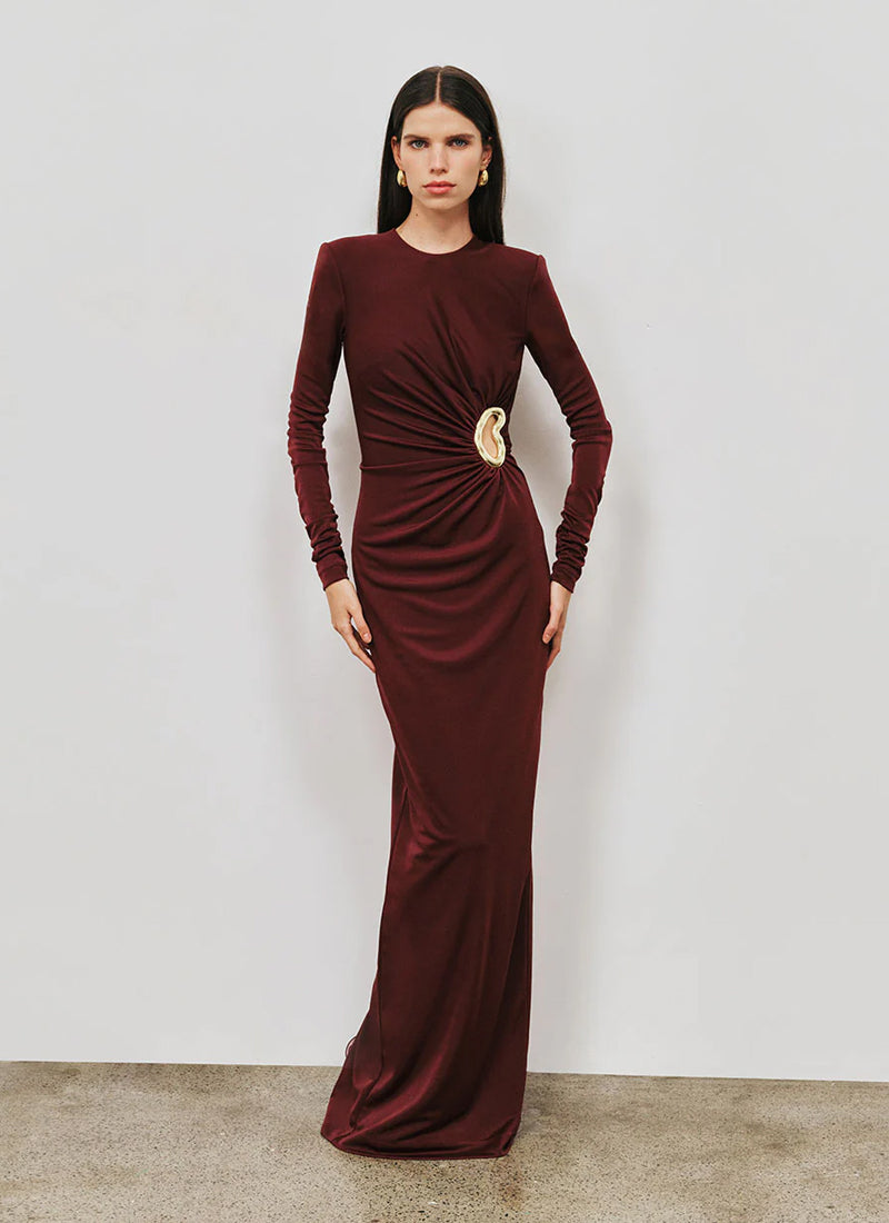  Mischa Long Sleeve Gold Hardware Maxi Dress by Rebecca Vallance at Andrews 
