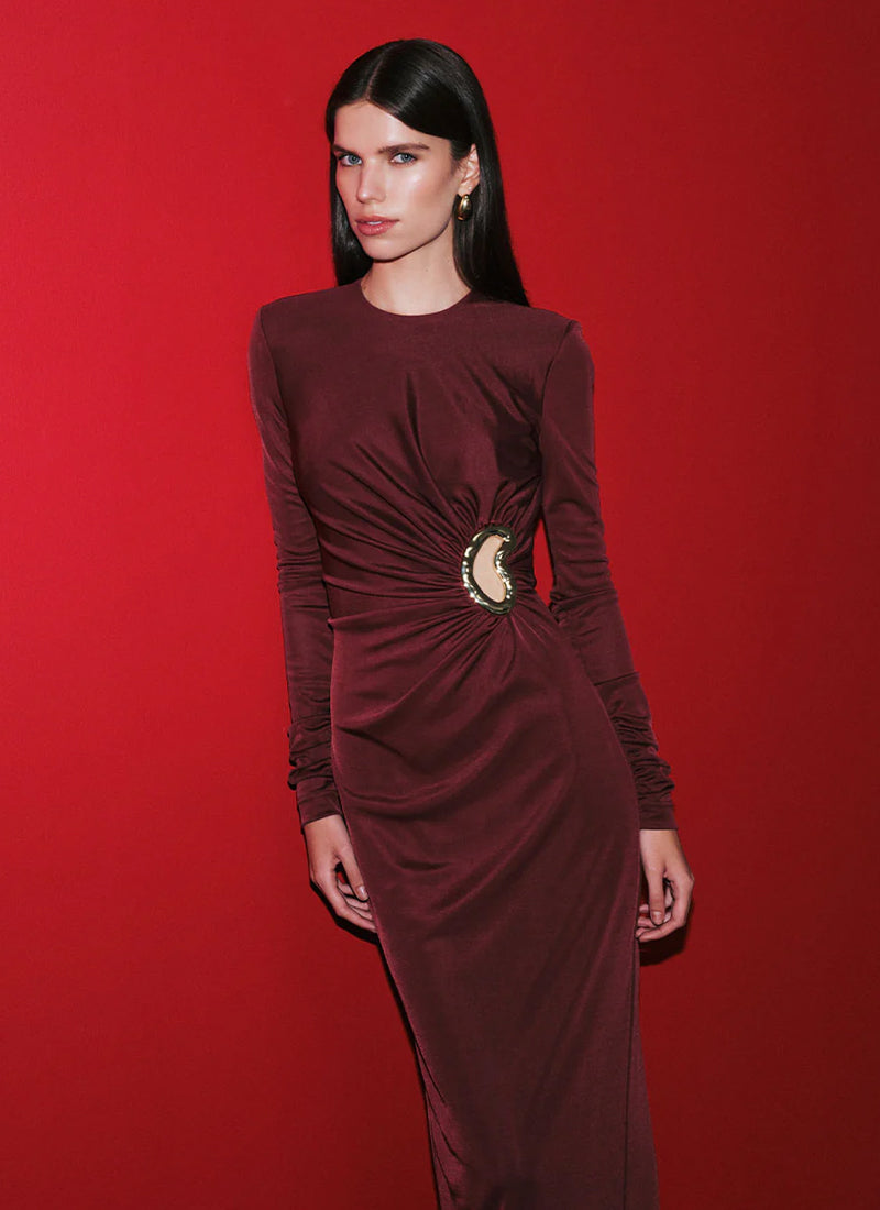  Mischa Long Sleeve Gold Hardware Maxi Dress by Rebecca Vallance at Andrews 