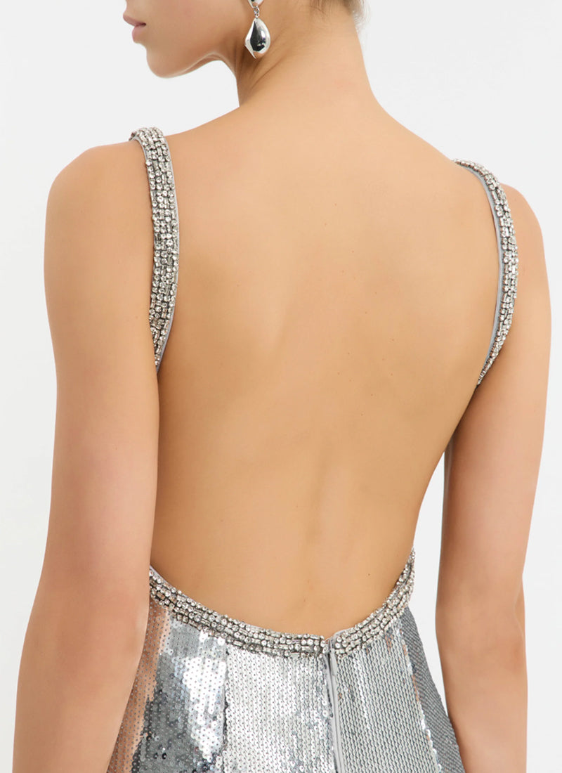 rebecca vallance sequin dress REBECCA VALLANCE Lyra Plunging Diamante Snake-Trim Sequin Gown, Black, Women's, 0,