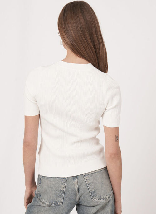 REPEAT Cashmere Short Sleeve Rib-Knit Top