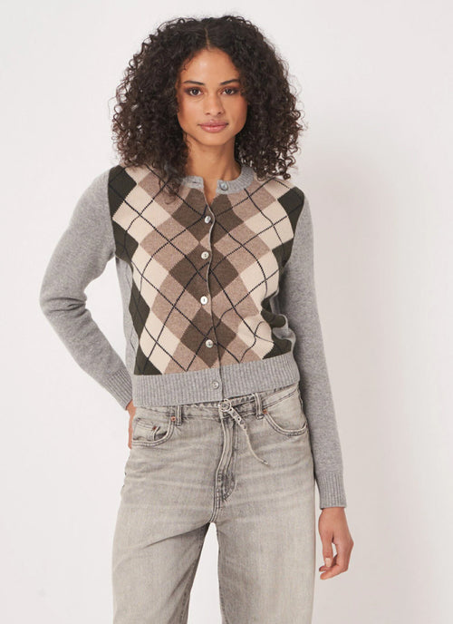 REPEAT Cashmere Argyle Fitted Cardigan