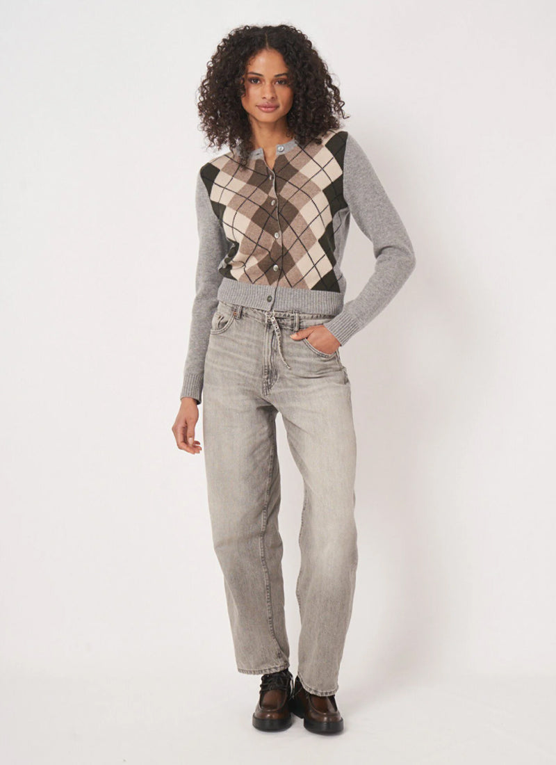 REPEAT Cashmere Argyle Fitted Cardigan