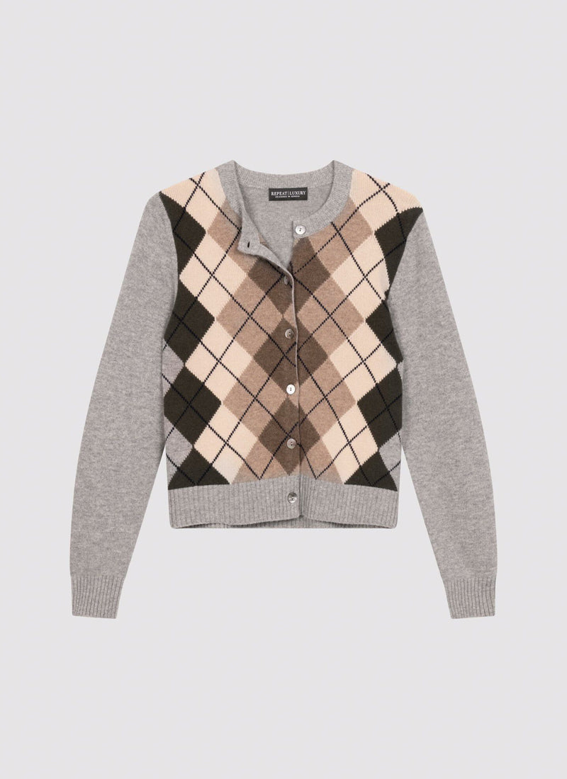 REPEAT Cashmere Argyle Fitted Cardigan