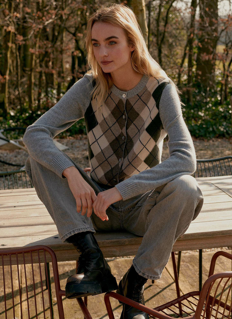 REPEAT Cashmere Argyle Fitted Cardigan