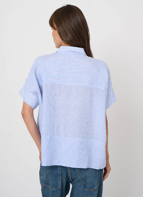 Linen Stripe Short Sleeve Blouse by REPEAT Cashmere at Andrews