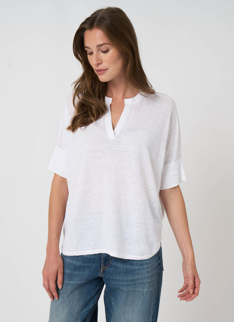 REPEAT Cashmere Linen Slit Neck Poncho Top