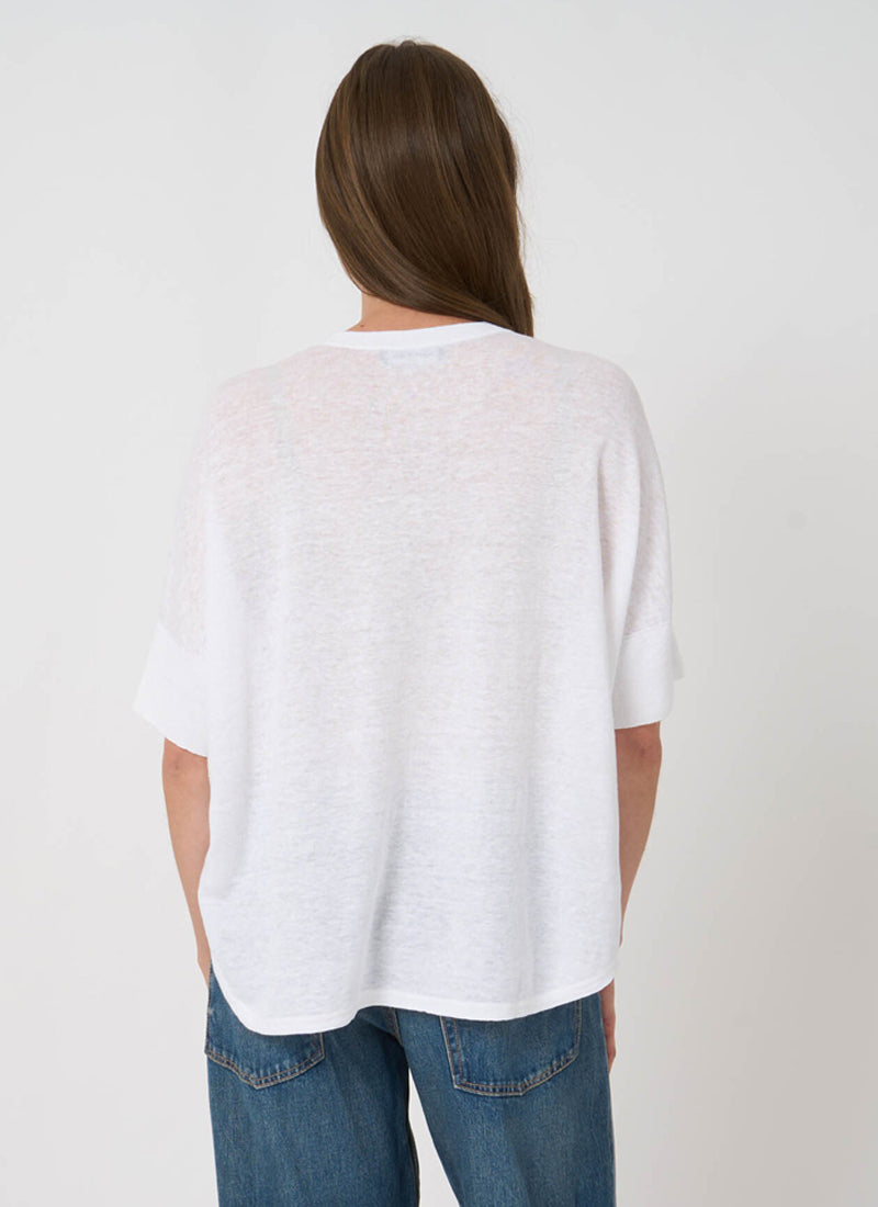 REPEAT Cashmere Linen Slit Neck Poncho Top