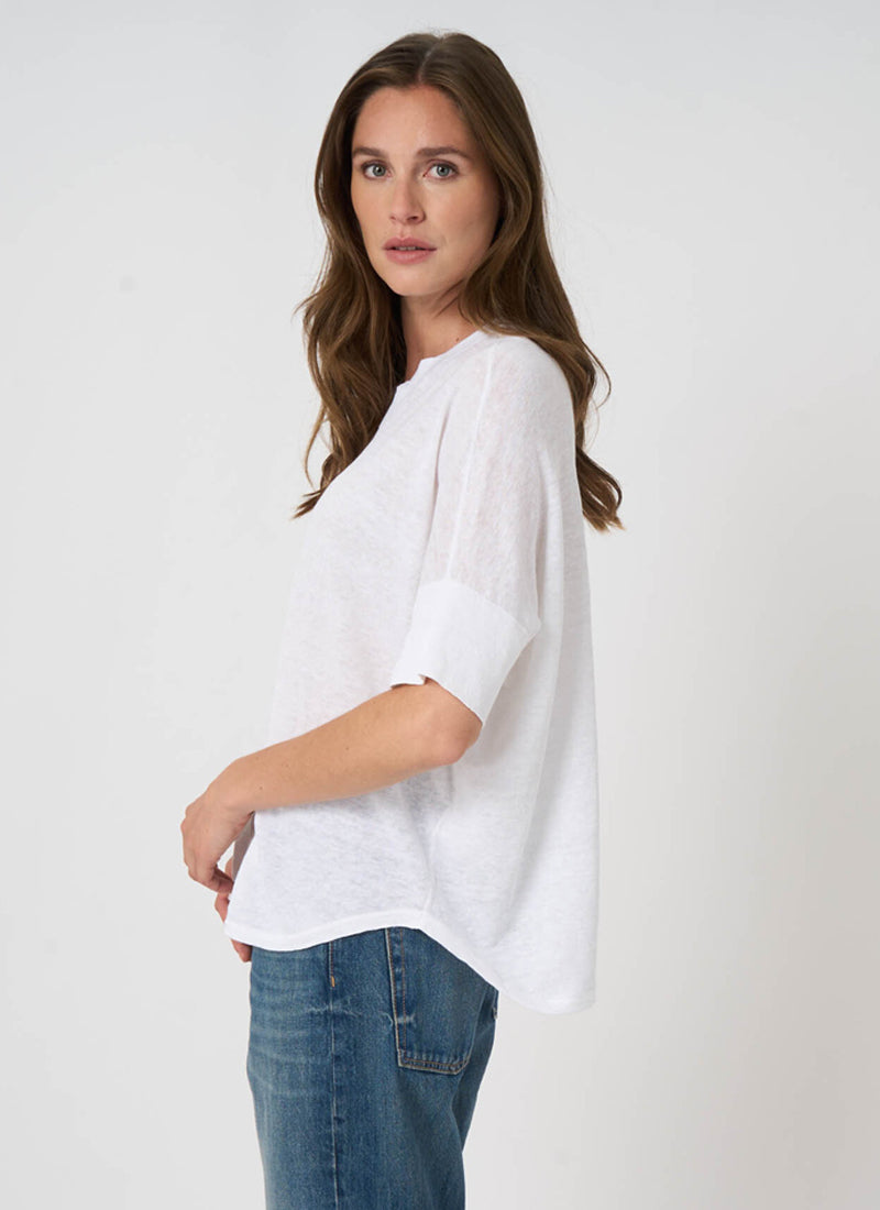 REPEAT Cashmere Linen Slit Neck Poncho Top