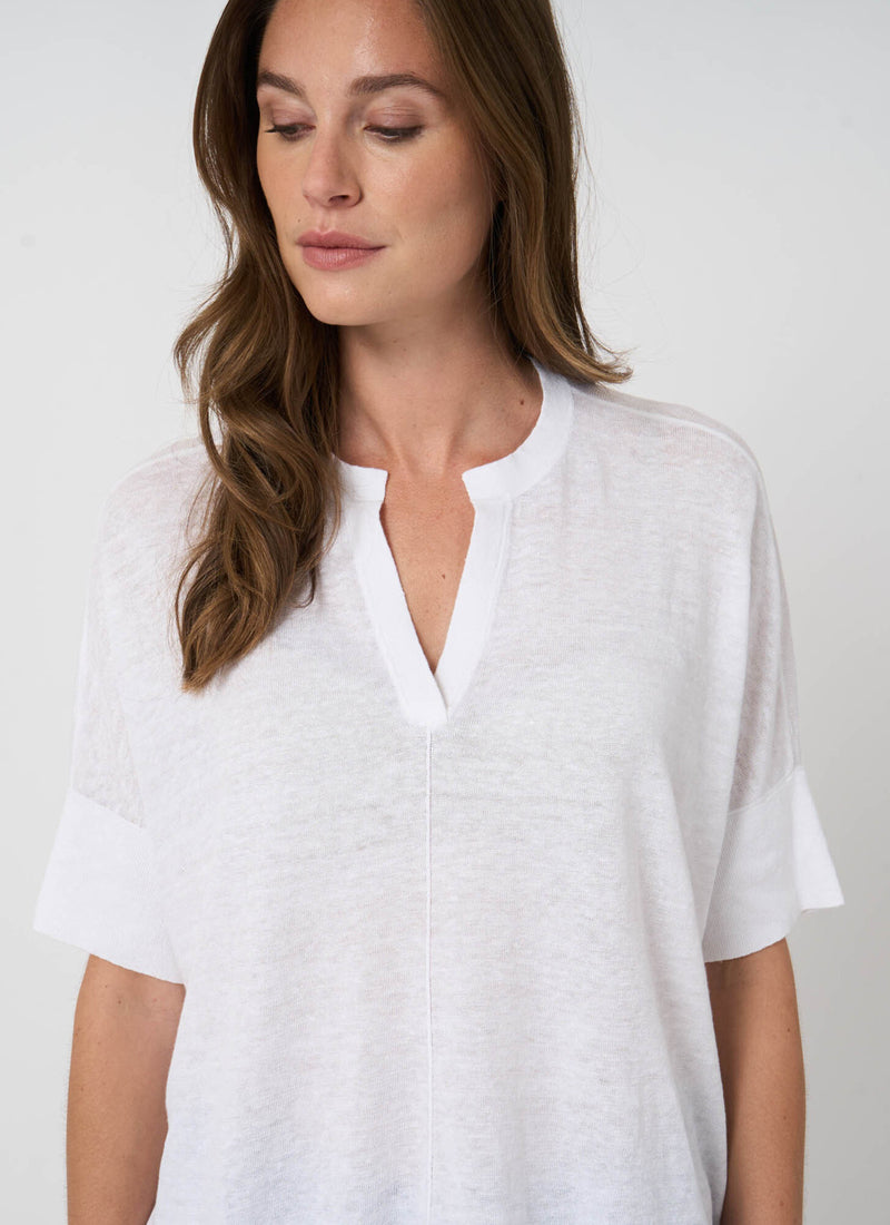 REPEAT Cashmere Linen Slit Neck Poncho Top
