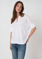 REPEAT Cashmere Linen Slit Neck Poncho Top
