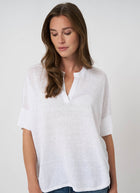 REPEAT Cashmere Linen Slit Neck Poncho Top
