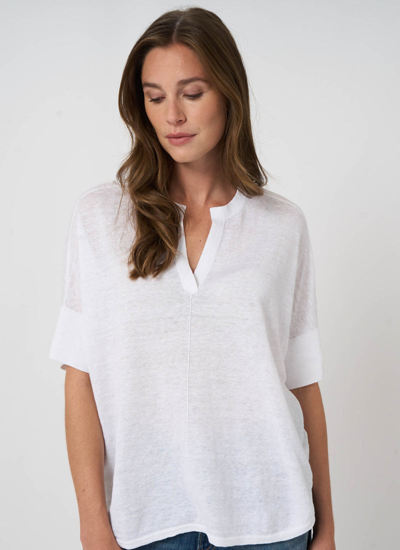 REPEAT Cashmere Linen Slit Neck Poncho Top