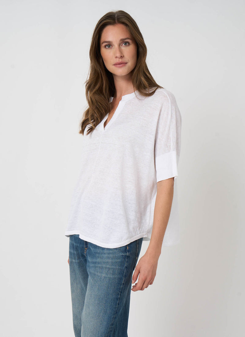 REPEAT Cashmere Linen Slit Neck Poncho Top