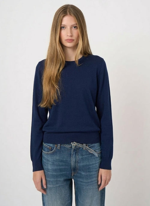 Cotton Knitted Crew Neck Sweater Navy by REPEAT Cashmere