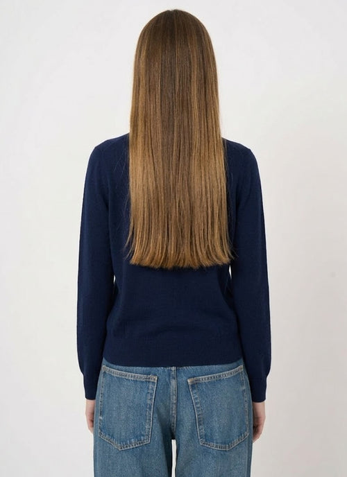 Cotton Knitted Crew Neck Sweater Navy by REPEAT Cashmere