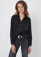 REPEAT Cashmere Long Sleeve Shirred Back Silk Blouse