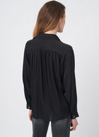 Long Sleeve Shirred Back Silk Blouse