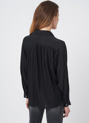 Long Sleeve Shirred Back Silk Blouse
