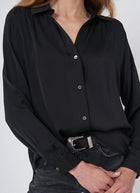 Long Sleeve Shirred Back Silk Blouse