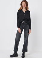 Long Sleeve Shirred Back Silk Blouse
