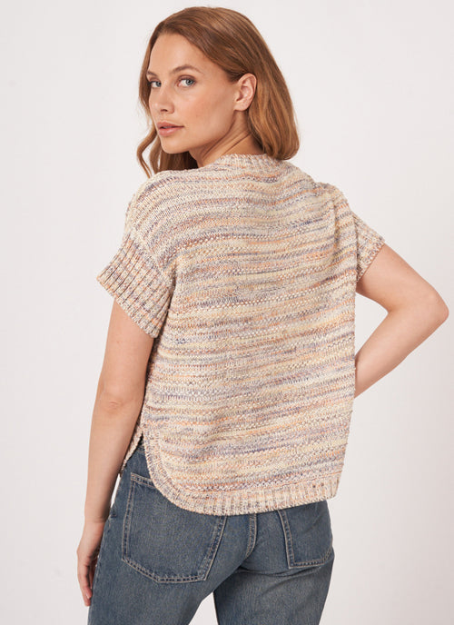 Repeat Cashmere Short Sleeve Multi Knitted Pullover