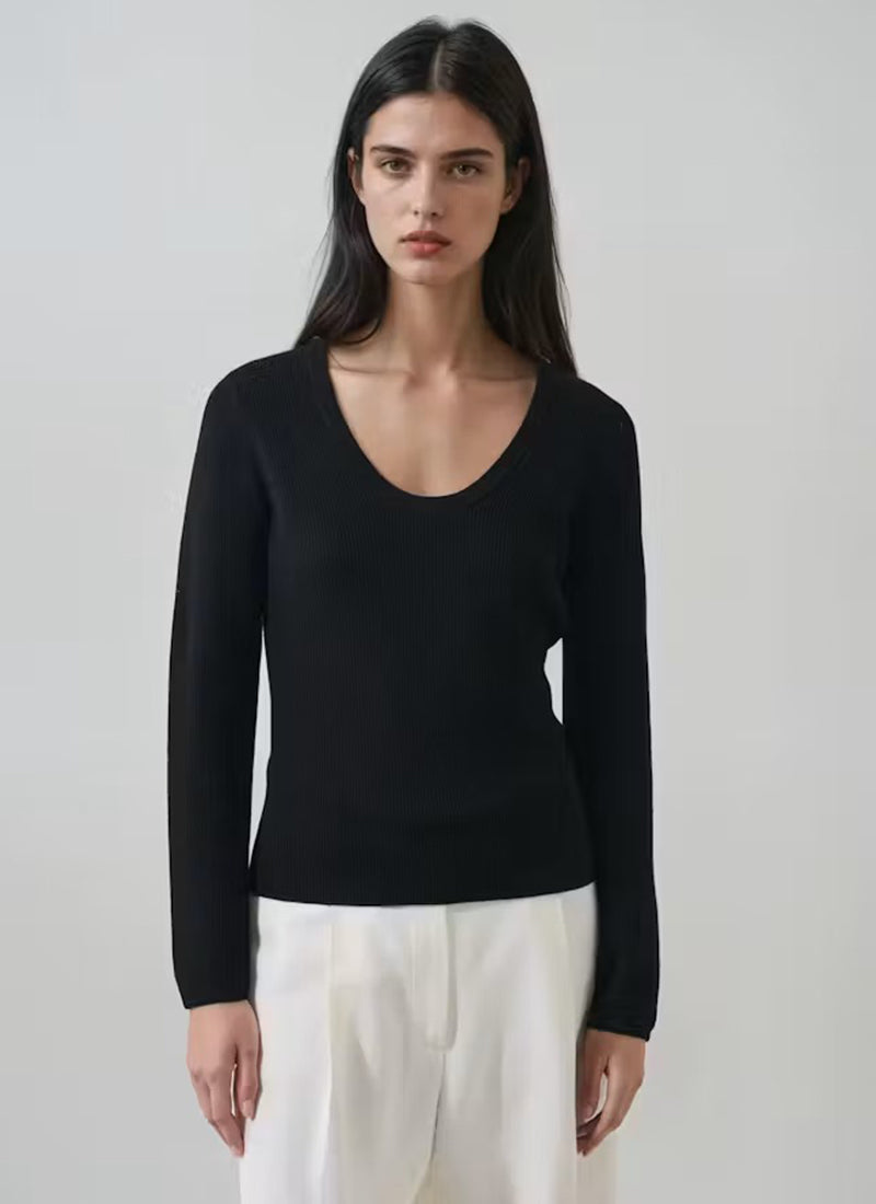 Ribbed Extra Fine Merino Scoop Neck Top