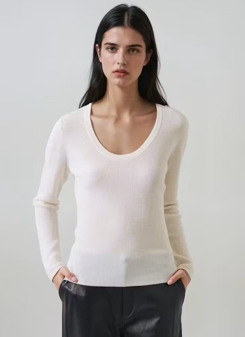 Ribbed Extra Fine Merino Scoop Neck Top
