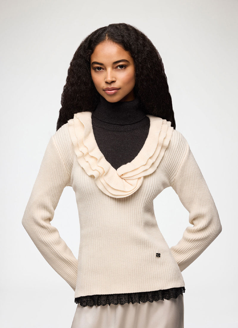 Ribbed Merino Frill Top