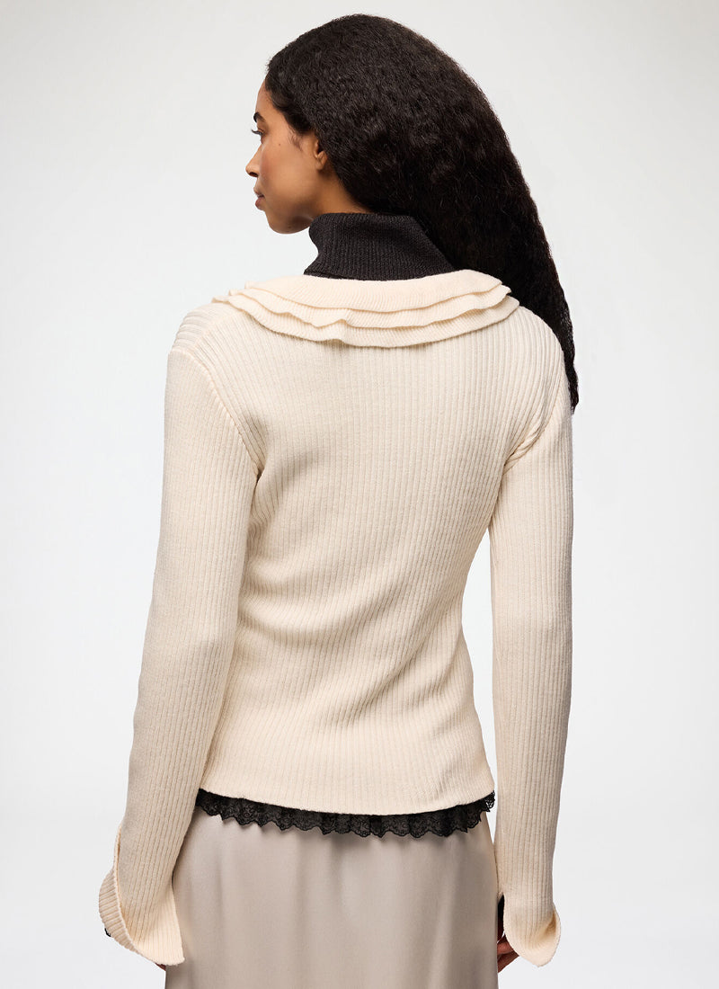 Ribbed Merino Frill Top