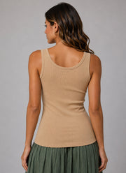 CIRCUS + CO Ribbed Tank Top Beige