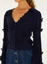 Richilieu 3d Buterflies Artisanal Knit Cardigan