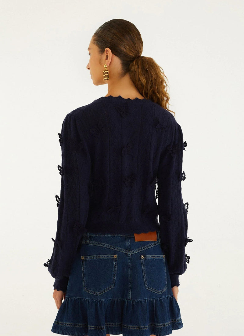Richilieu 3d Buterflies Artisanal Knit Cardigan