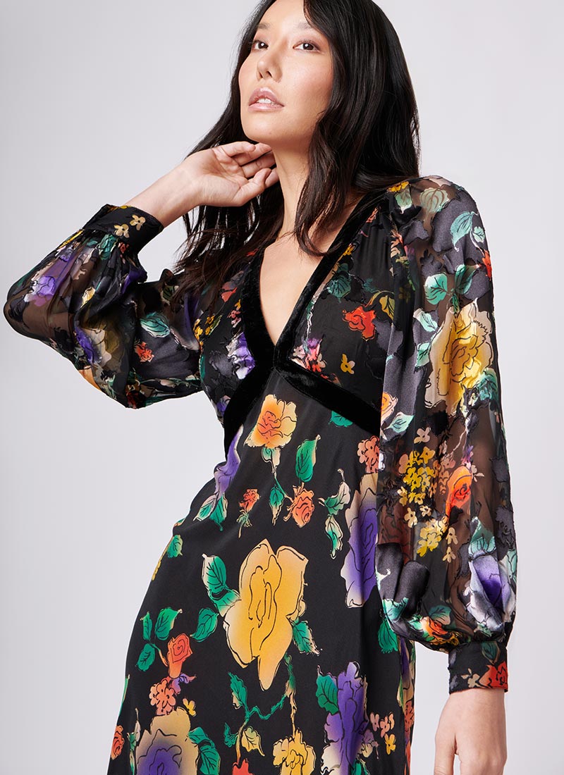 RIXO Ayla Floral Midi Dress