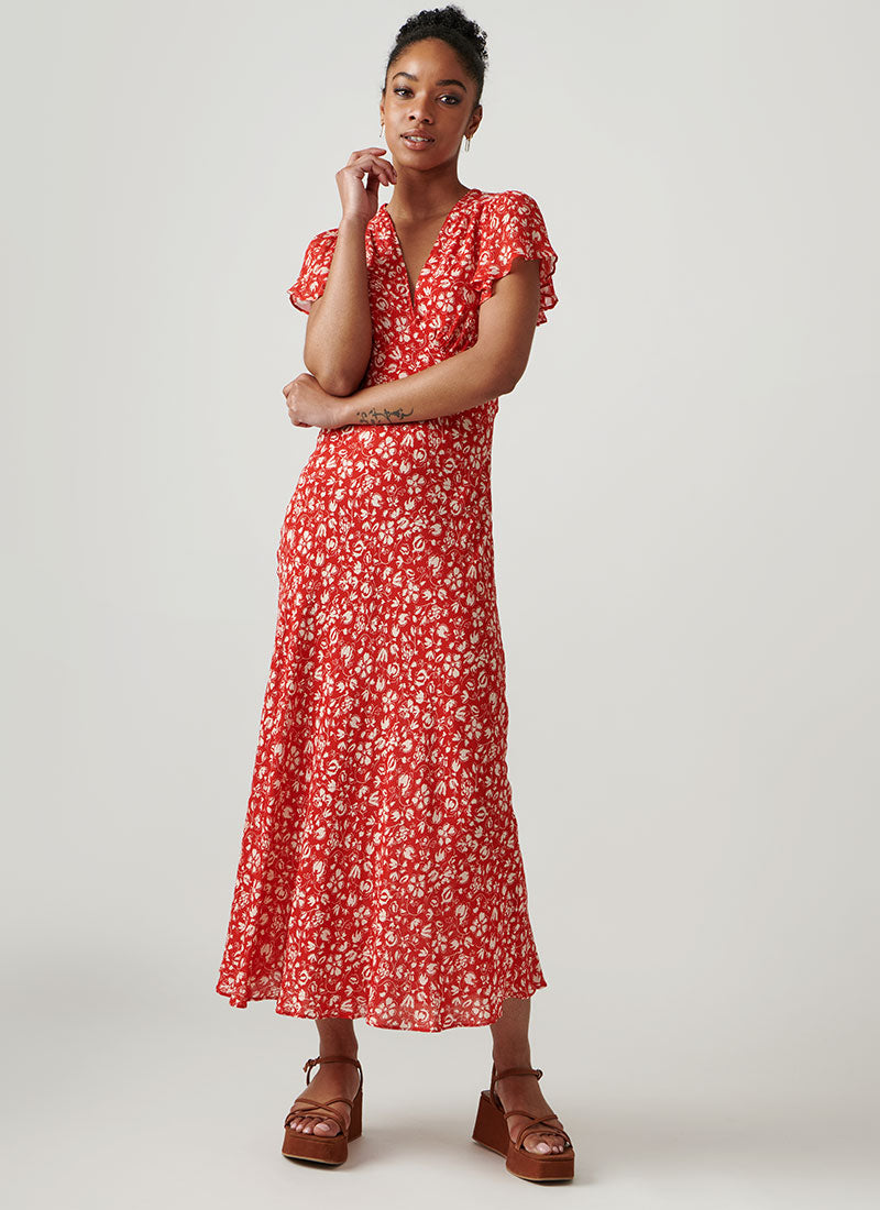 RIXO Florida Short-Sleeve Print Midi Dress