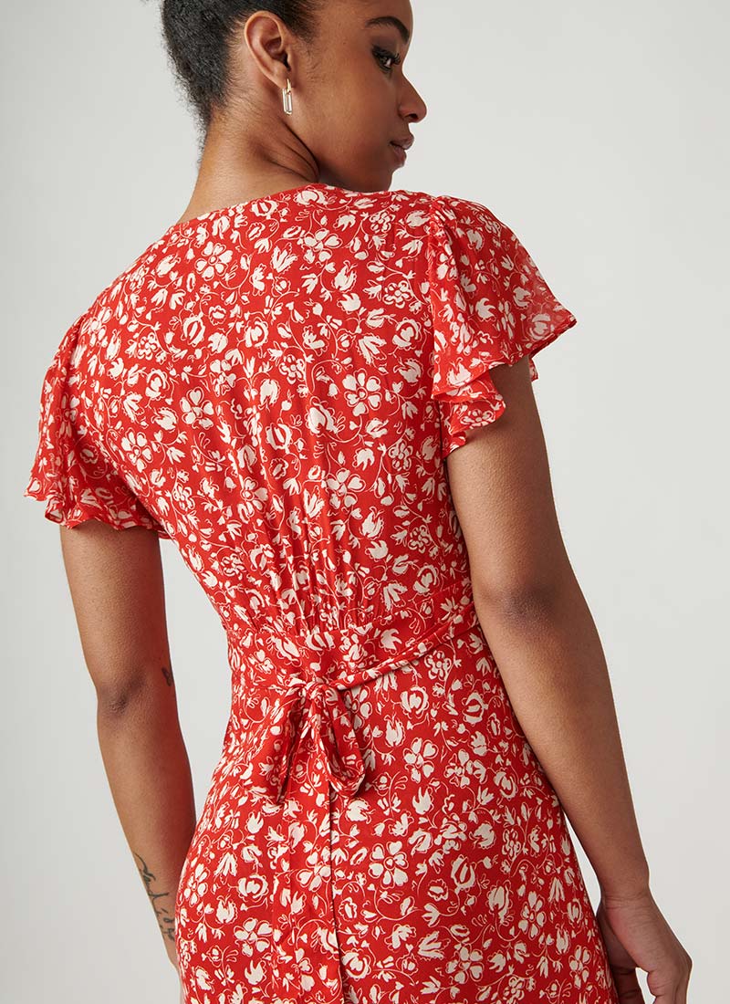 RIXO Florida Short-Sleeve Print Midi Dress