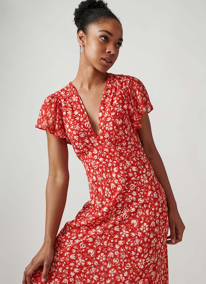 RIXO Florida Short-Sleeve Print Midi Dress