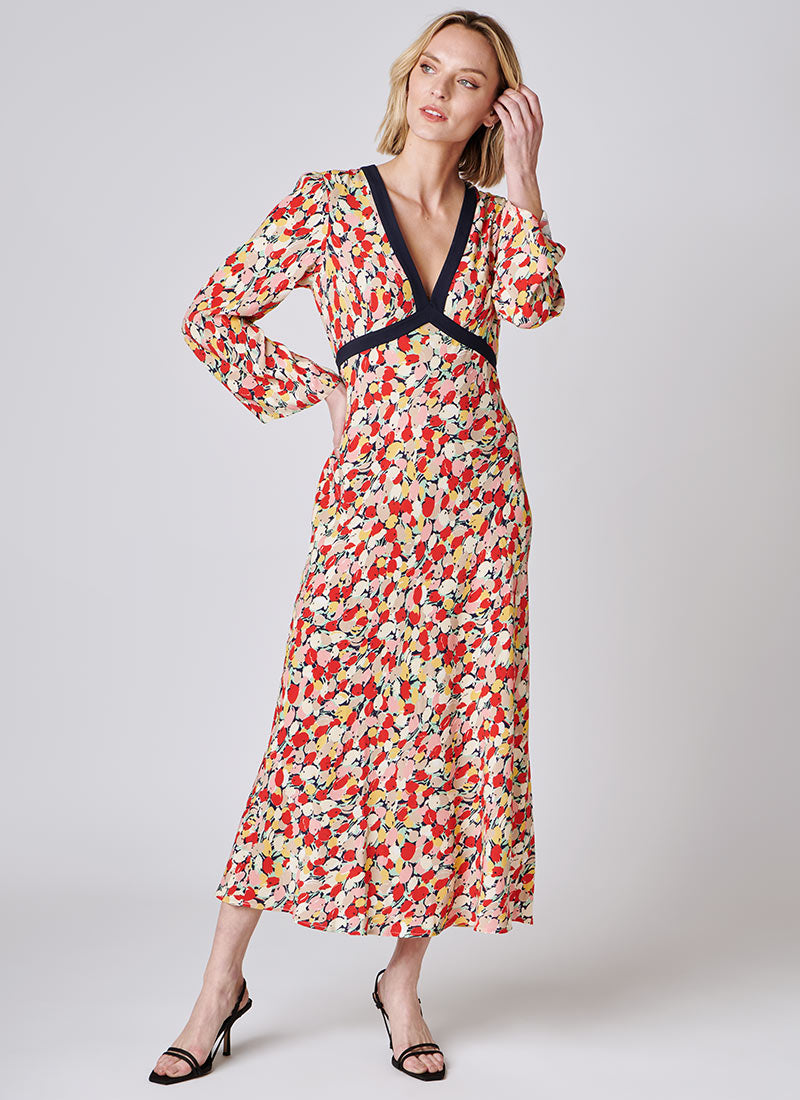 RIXO Tania Floral Print Midi Dress