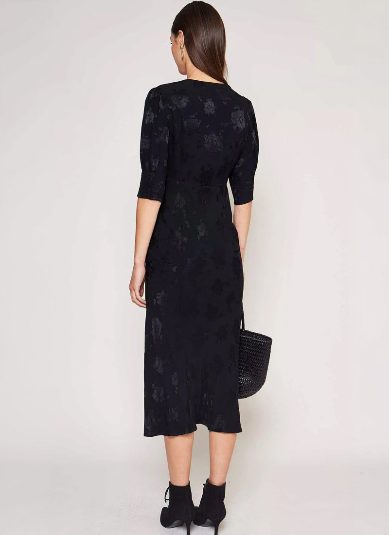 RIXO Zadie Short-Sleeve Jacquard Midi Dress
