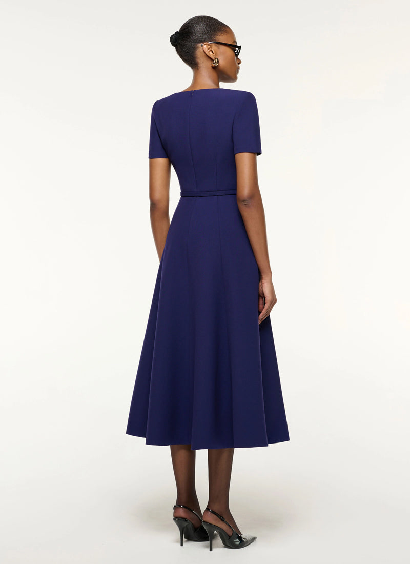 ROLAND MOURET Asymmetric Drape Crepe Midi Dress