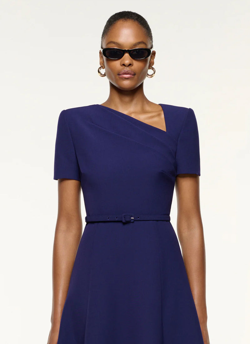 ROLAND MOURET Asymmetric Drape Crepe Midi Dress