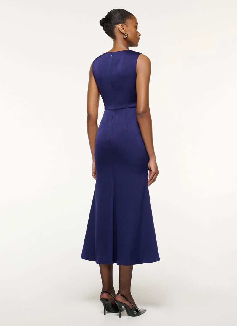 ROLAND MOURET Sphere Pin Gathered Satin Crepe Midi Dress