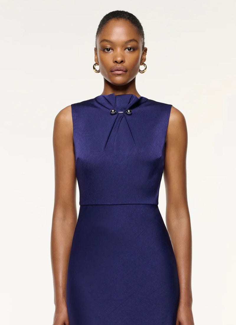 ROLAND MOURET Sphere Pin Gathered Satin Crepe Midi Dress