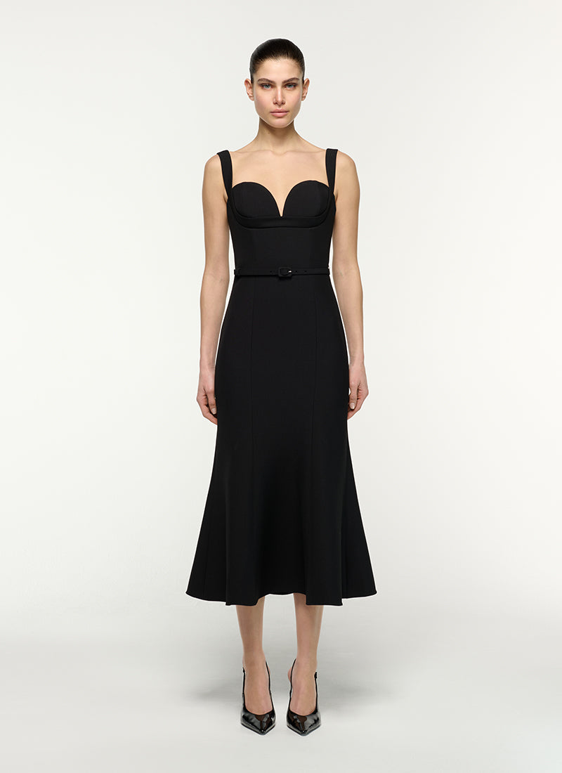 ROLAND MOURET Belted Fit And Flare Midi Dress