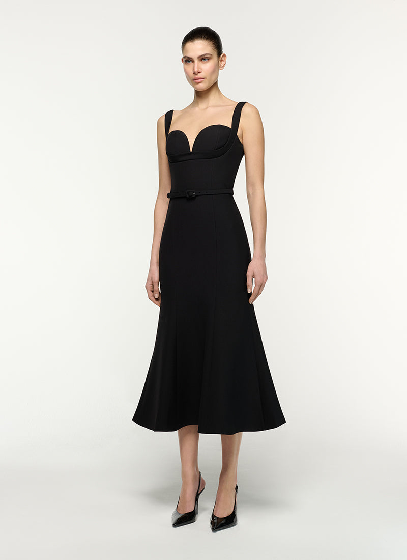 ROLAND MOURET Belted Fit And Flare Midi Dress