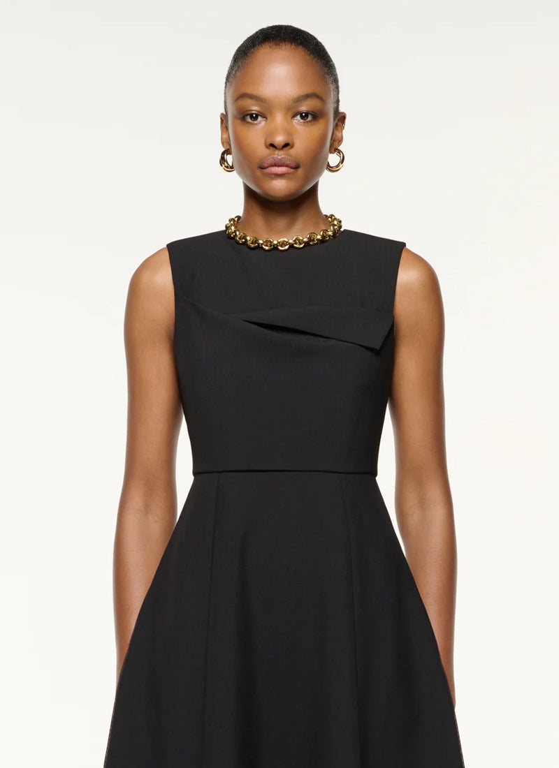 ROLAND MOURET Panel Drape Crepe Flared Midi Dress