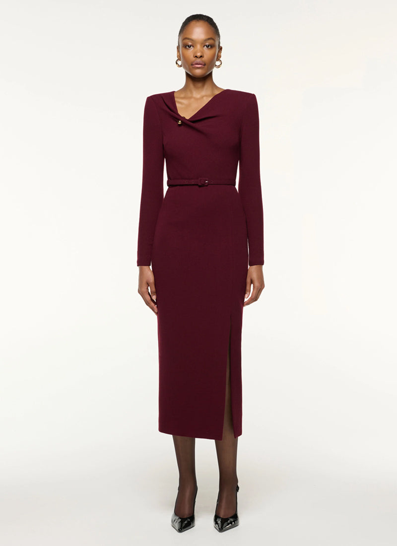 Sphere Pin Draped Wool Crepe Midi Dress by ROLAND MOURET at Andrews