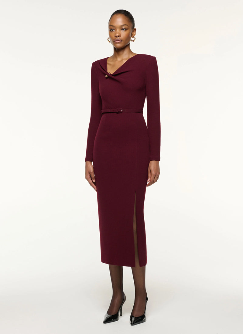 Sphere Pin Draped Wool Crepe Midi Dress by ROLAND MOURET at Andrews